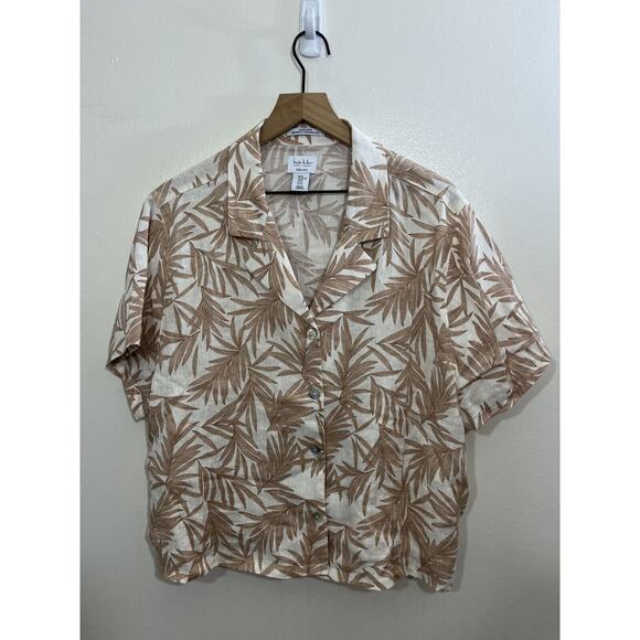 Boho Beach Coastal Flax Linen Camp Button Up Top XL Boxy Rustic Lagom Artsy Airy - Picture 1 of 13